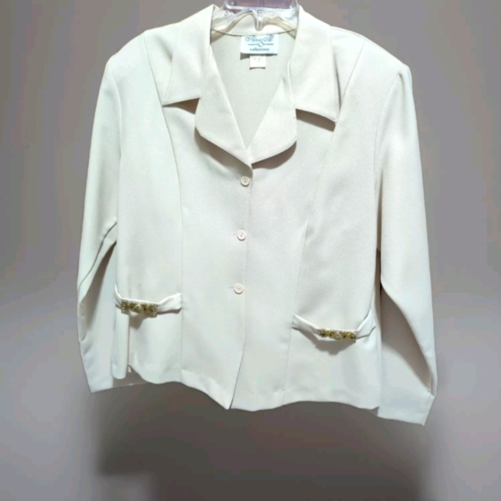 💖Alisa M Collections Blazer Women’s 14 Tan Camel Beige Classic 3 Button Career